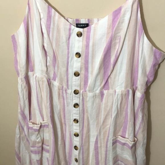 Torrid 4 MULTI STRIPE LINEN BUTTON MIDI DRESS - Picture 3 of 10